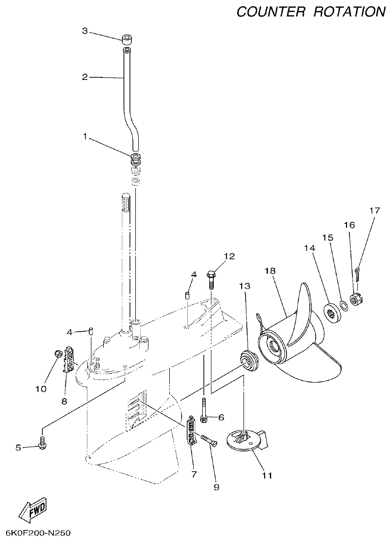 Yamaha 150AET, 200AET, L150AET, L200AET LOWER CASING & DRIVE 4 parts diagram